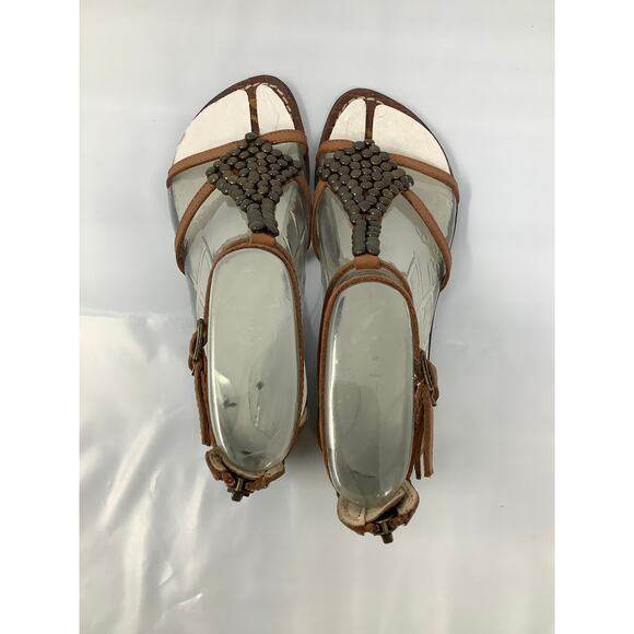 Sam Edelman Womens 6 Tan Ginger Beaded Gladiator Sandals Strappy Leather OS22-15 - Picture 5 of 7